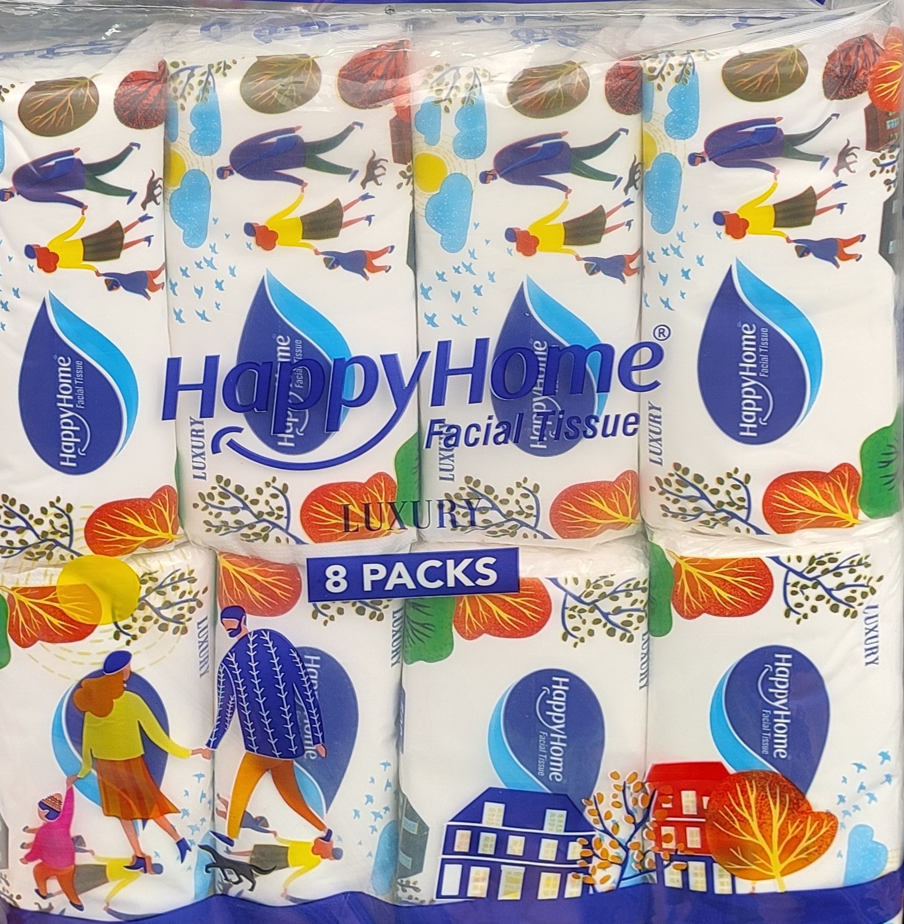دستمال کاغذی هپی هوم 500 برگ ( 250 دو لایه) اقتصادی بسته 8 تایی